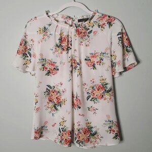 Primark White Floral Keyhole Blouse